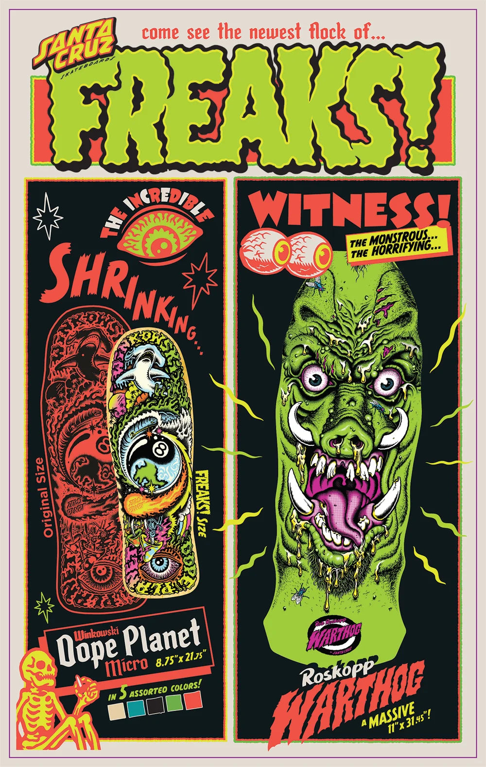 Santa Cruz Freaks, Rob Roskopp Warthog 11in Skateboard Deck