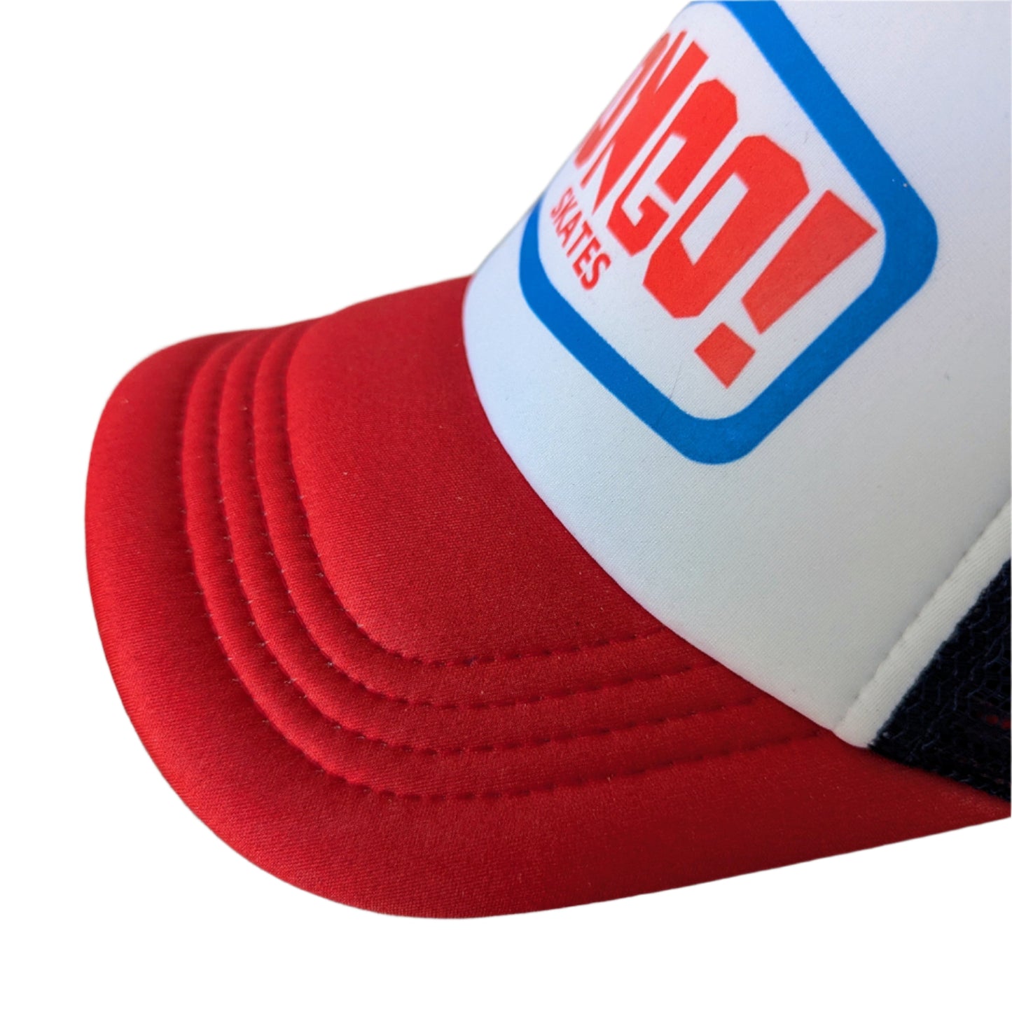 MONGO!  Retro Trucker Cap (Padded Peak) Red/White/Blue