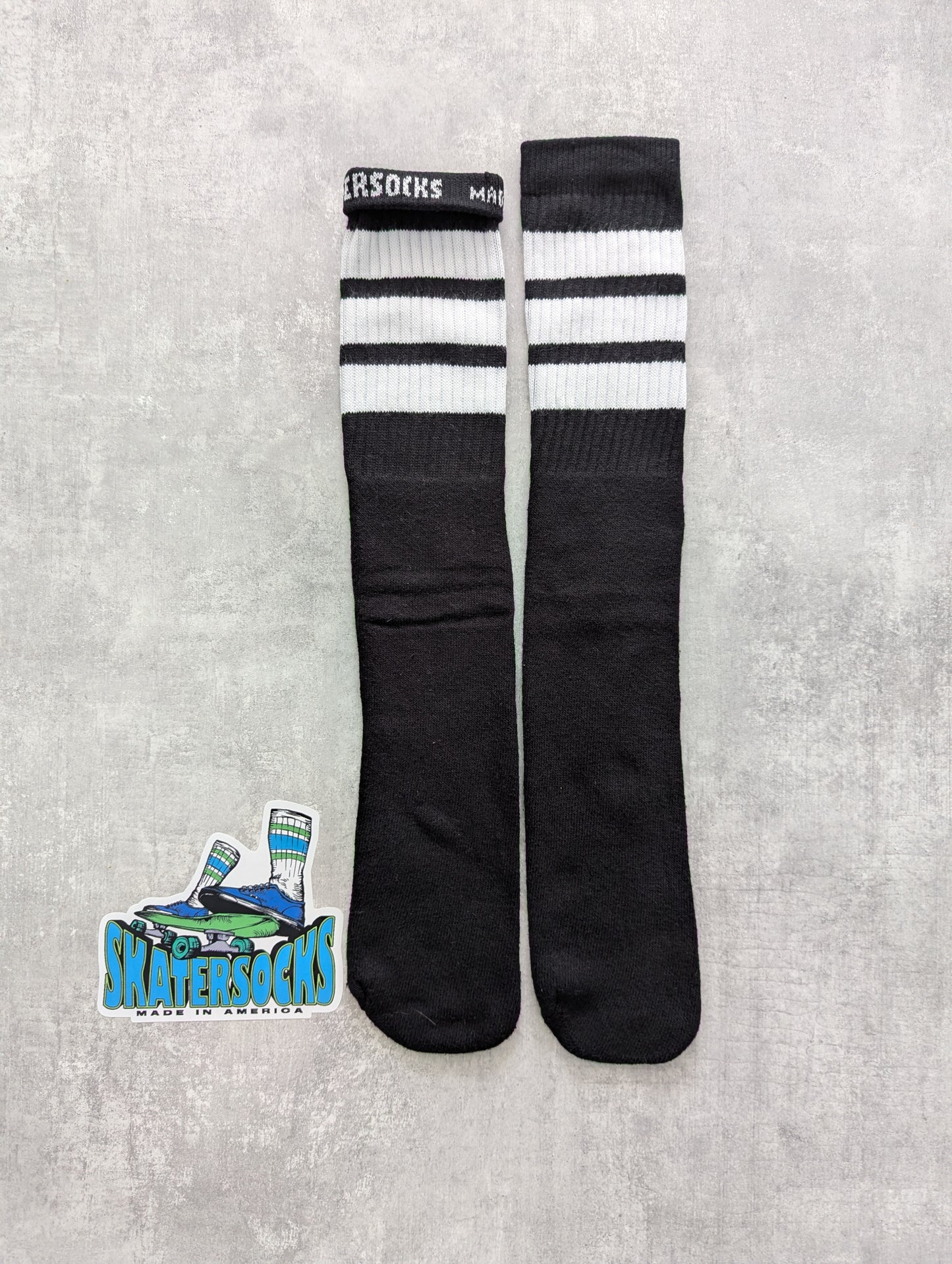 Skatersocks 22 Inch Knee Length Black Tube Socks - White Stripes
