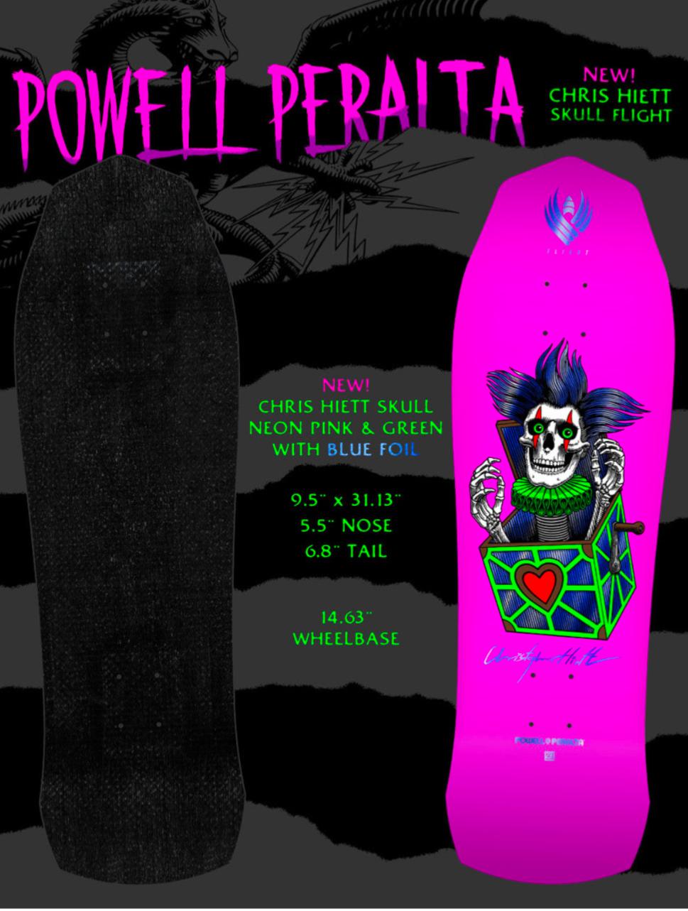 Powell Peralta Pro Chris Hiett Skull FLIGHT Skateboard Deck - 9.5 x 31.13