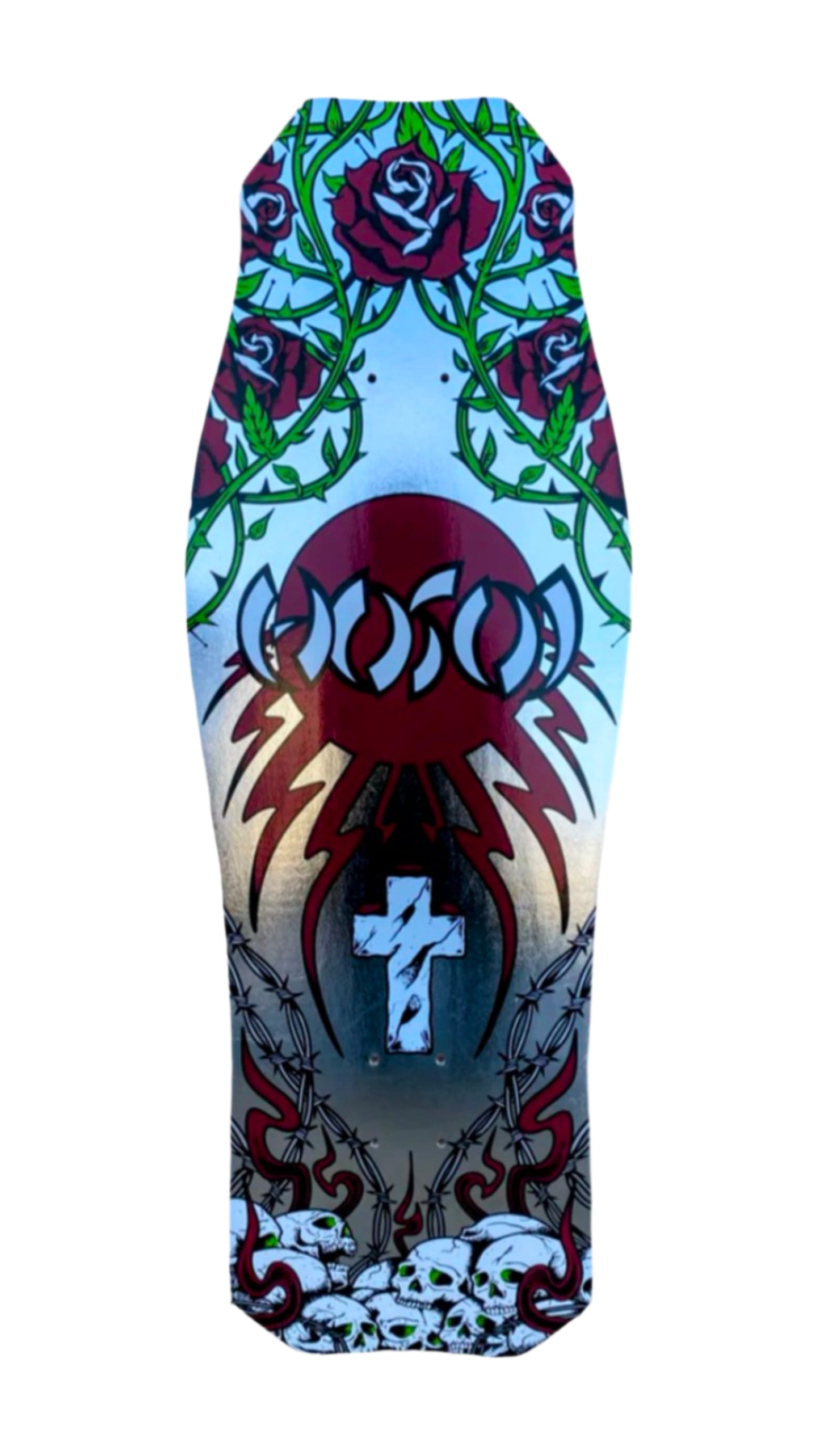 HOSOI Skulls & Roses OG Hammerhead Limited ColoUrway - Silver Foil Deck – 10.5"x31"