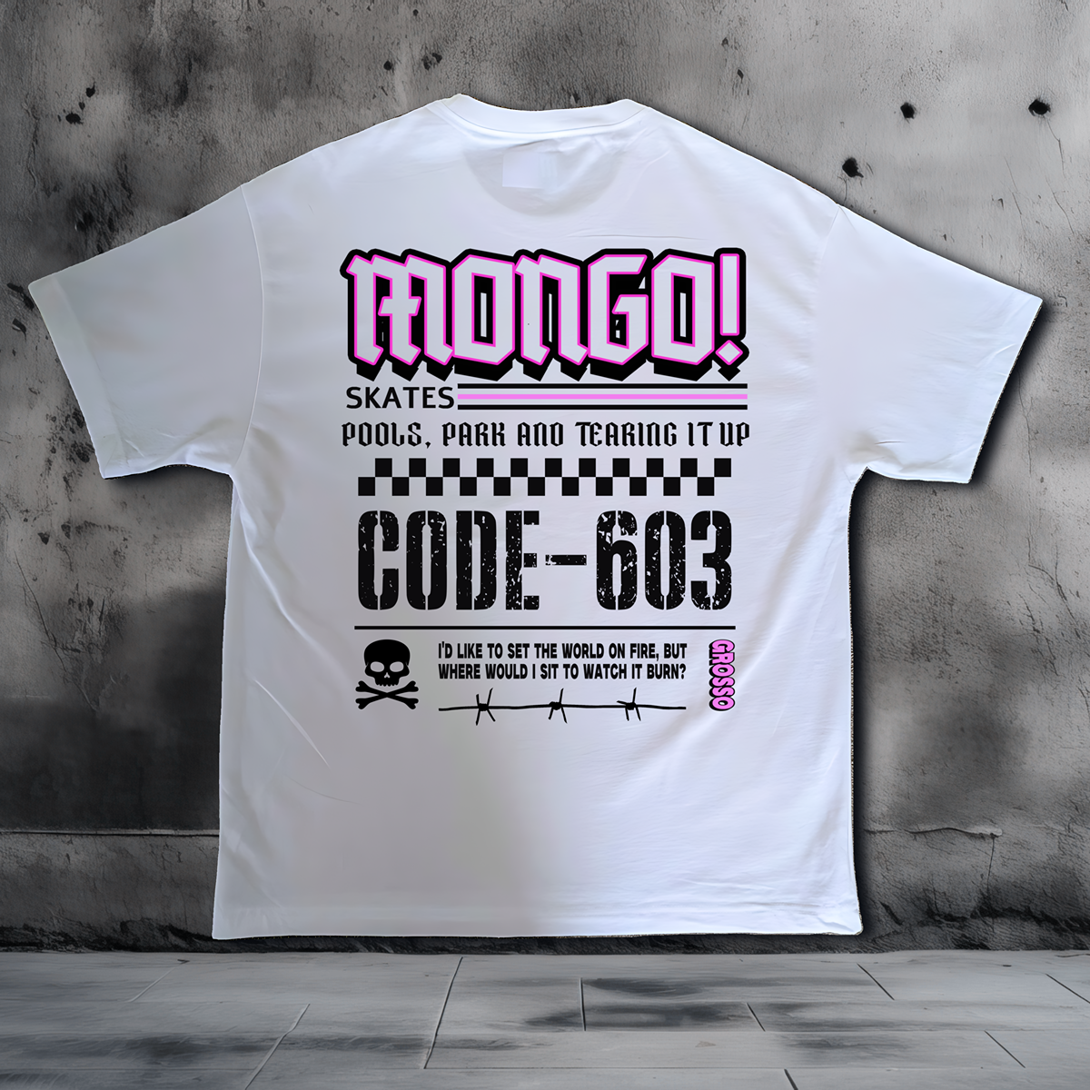 MONGO! -' CODE 603' Organic Oversized Boxy T-SHIRT - WHITE