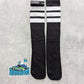 Skatersocks 22 Inch Knee Length Black Tube Socks - White Stripes