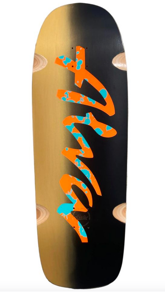 ALVA DOUBLE DIAMOND POOL CRUSHER DECK- Gold/ Black- Orange Logo- Aqua Splatter